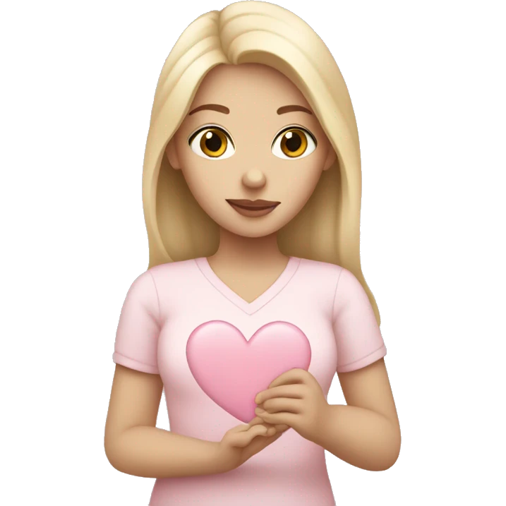 White girl holding pale pink heart  emoji