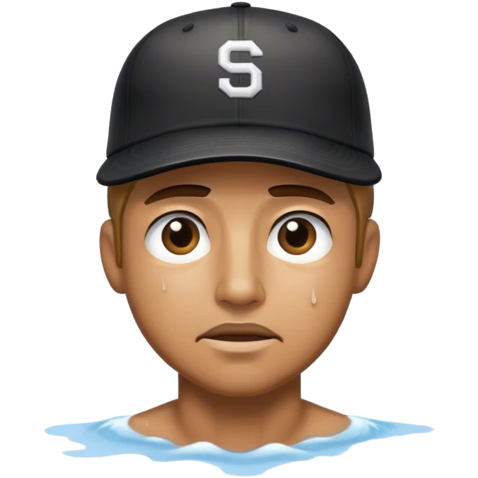 Soaking wet Man wearing black baseball hat emoji