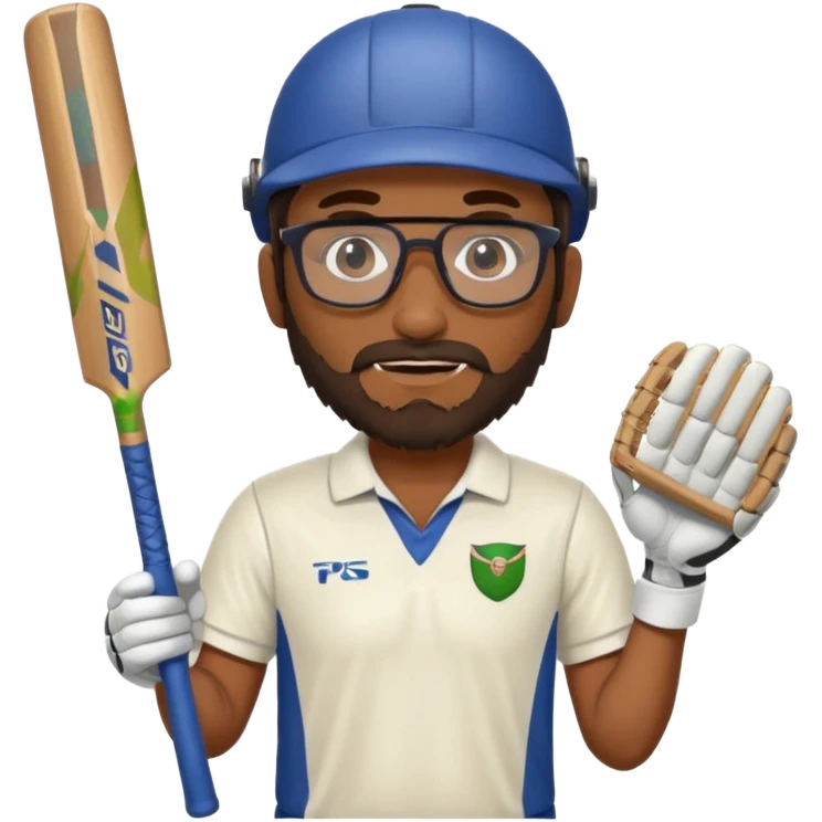 Brown Guy with beard and glasses Playing Cricket  emoji