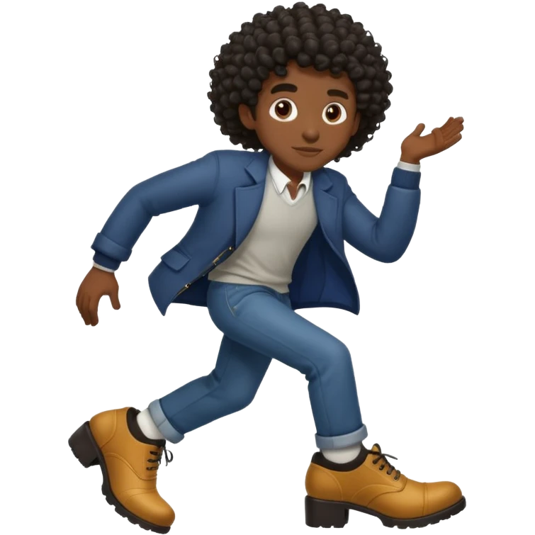 Black guy with curly hair and big shoes emoji