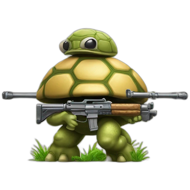 Strong muscles Mushroom turtle with a machine gun emoji