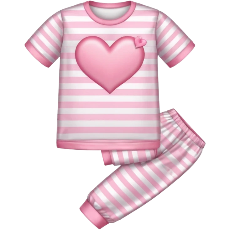 Satin baby pink and white striped pajamas with a pink heart on the pocket emoji