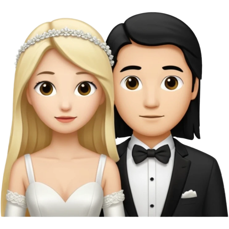 Wedding couple blonde bride long hair and long black hair Chinese groom
 emoji
