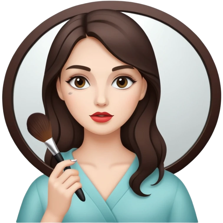 Realistic brunette woman applying makeup in the mirror emoji