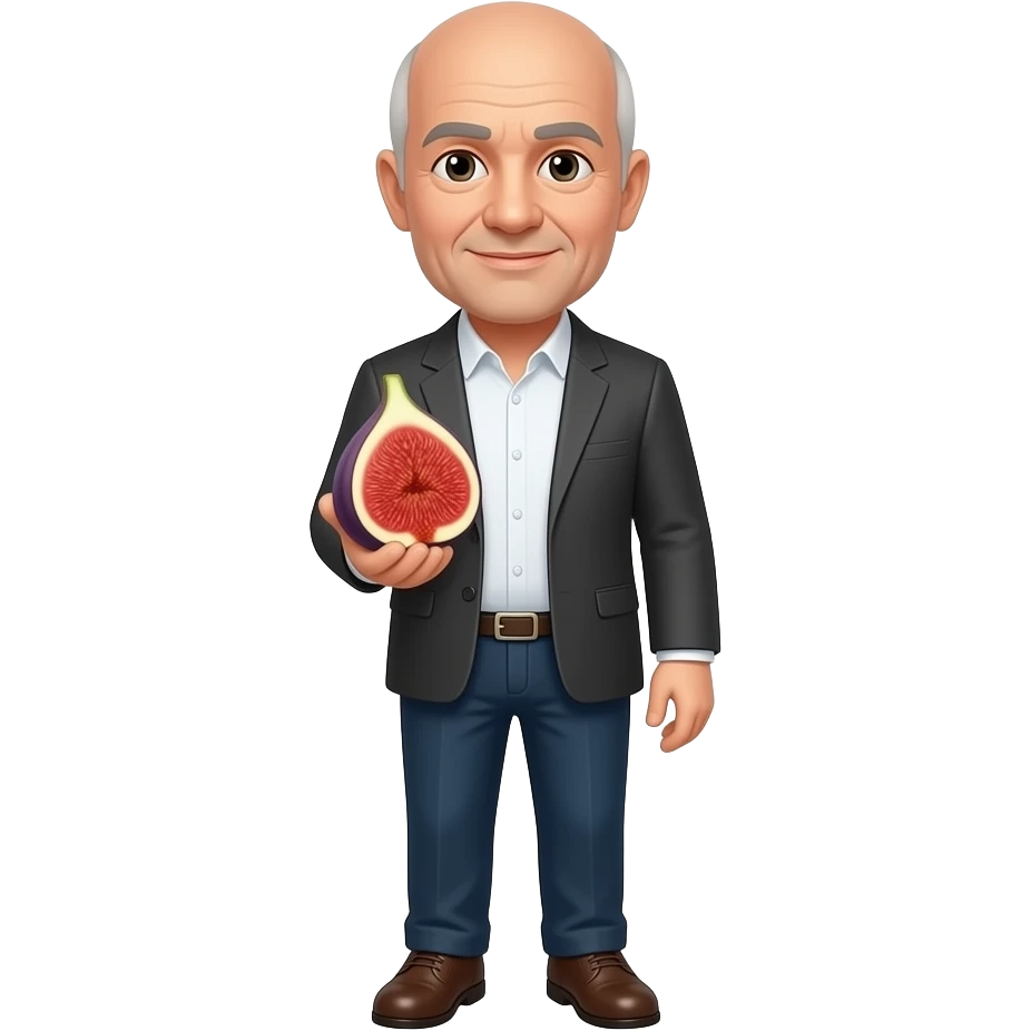 A 72-year-old man wearing shoes and a fig; no beard, no mustache emoji