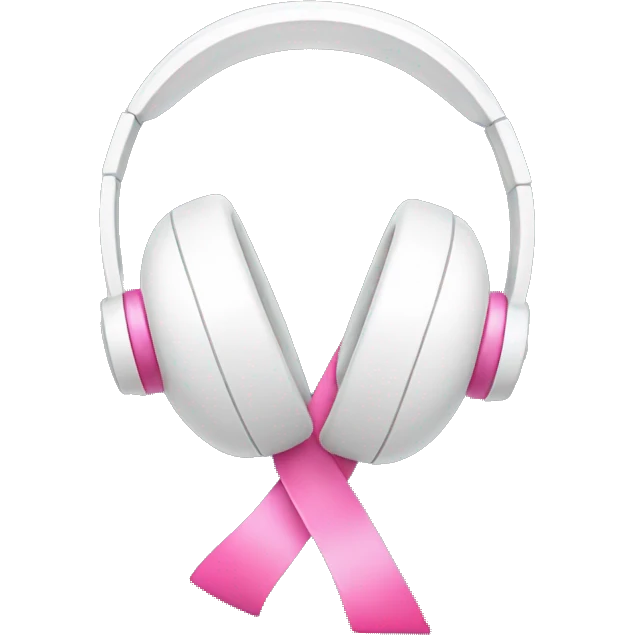 White headphones with pink ribbon emoji