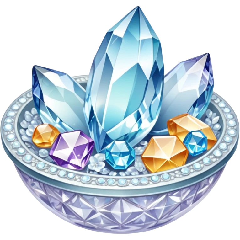 delicate dish of shimmering crystals cradling tiny treasures emoji