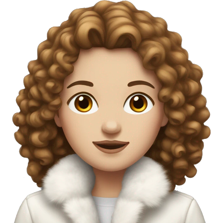 White girl with brown curly hair in white fur-coat emoji
