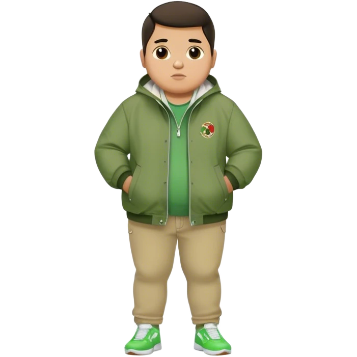 Fat mexican boy with green jacket, skinny khaki jeans, and white nikes emoji