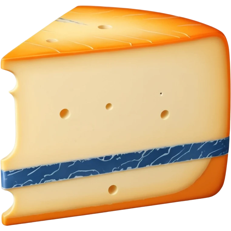 wedge of Morbier cheese, thick cut, smooth pale yellow interior, thin blue-grey ash line through the center, semi-soft dense texture, natural orange-beige washed rind, clean and centered ash stripe, no board or extras, soft lighting, subtle shadows, emoji scale emoji