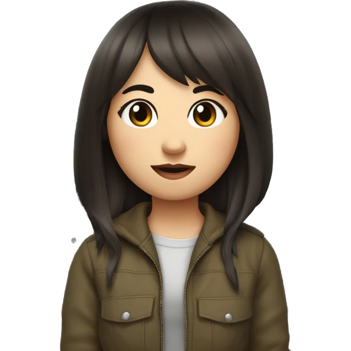 Make an emoji girl with dark hair and bangs on the side with arrows on her eyes holds a microphone of the TV channel «Russia -1» emoji