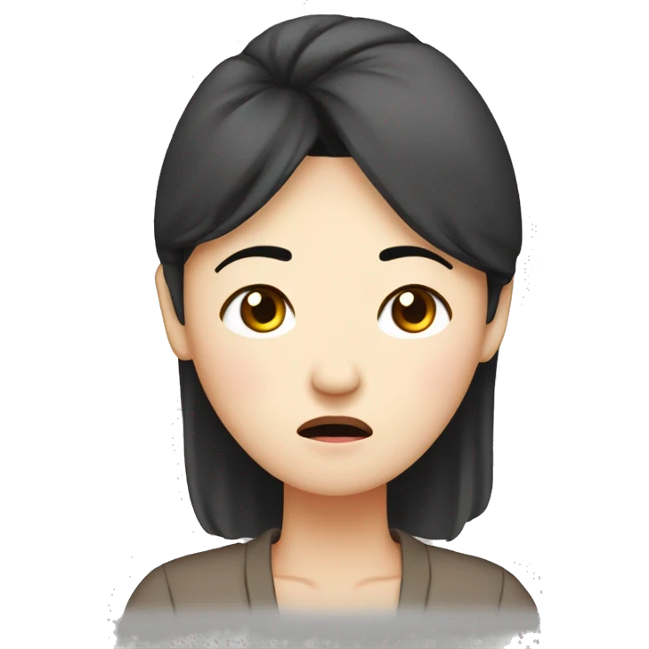 Headache, middle-aged Korean woman in her 40s, with only one hand on her head, painful face, black hair emoji