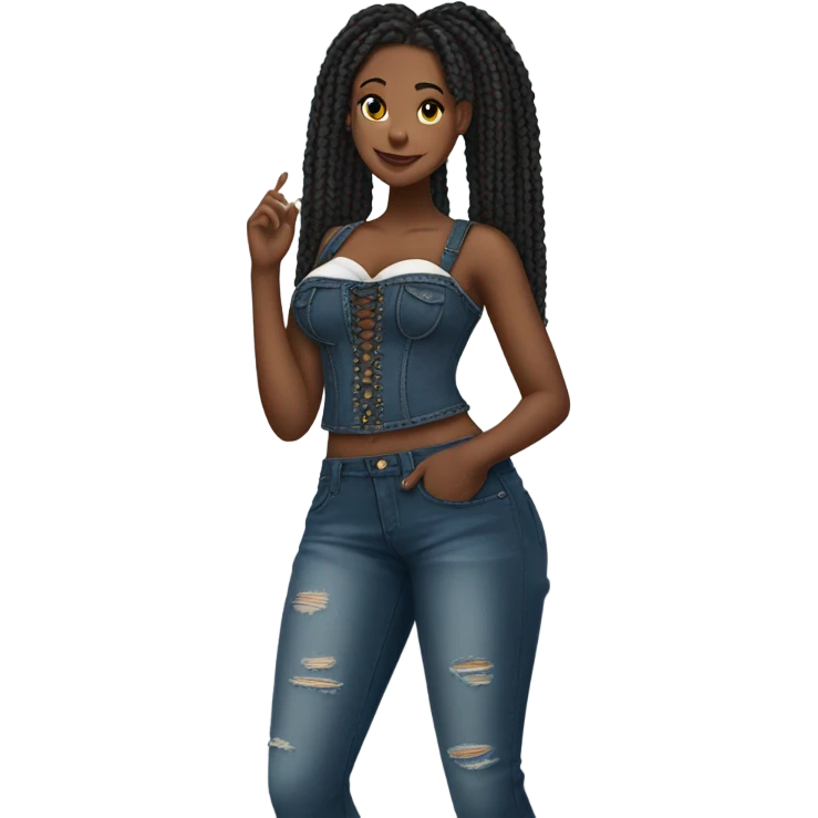 Black girl with braids posing full body jeans corset top emoji