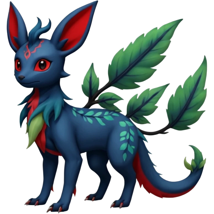 Dark Edgy Salandit-Leafeon-Umbreon-Fakémon-hybrid-creature (full body)  emoji