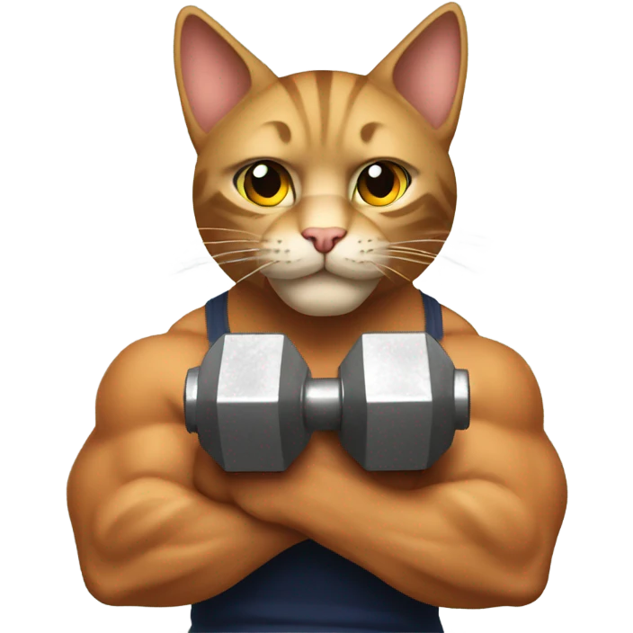 A muscular cat lifting dumbbells emoji
