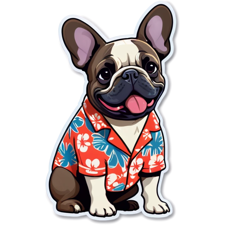 French bulldog wearing a Hawaiian shirt emoji