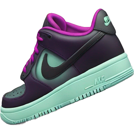 Hyper Realistic isolated side view of a  pair of black,mint green,magenta,and dark purple Nike Sneakers. emoji