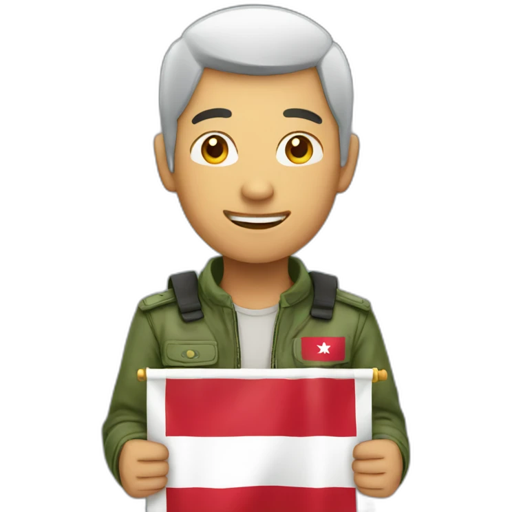asian man holding Indonesian flag emoji