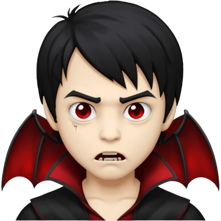 Boy, vampire, black hair, medium long, emo, shaggy, dark, spooky, creepy expression emoji