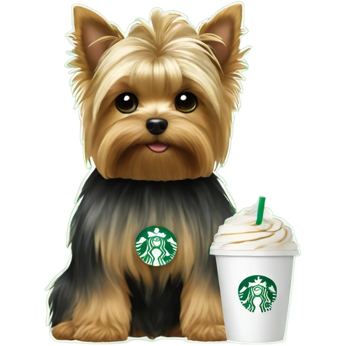 Yorkie drinking Starbucks  emoji