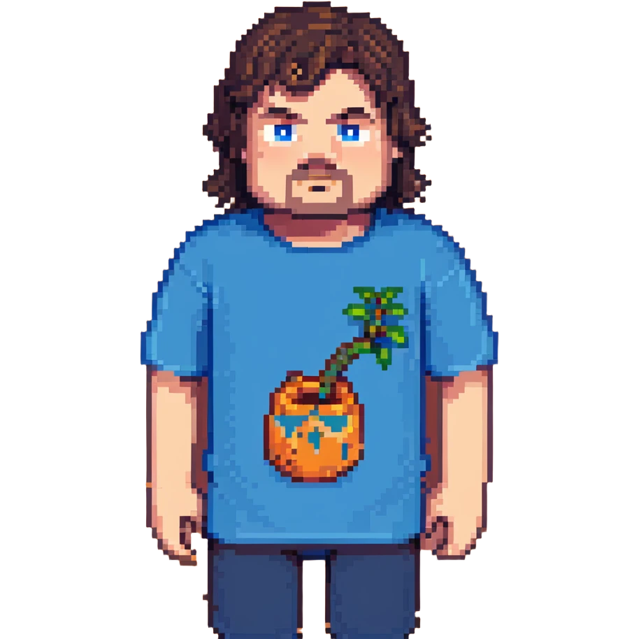 Minecraft character of Jack Black wearing a blue t-shirt emoji