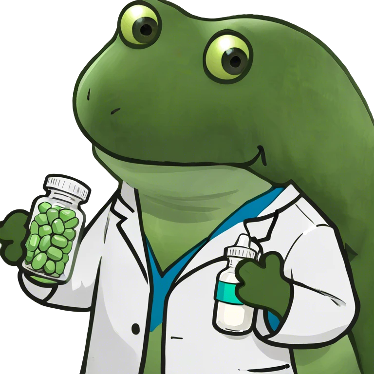 doctor holding a bottle of green and white pills emoji