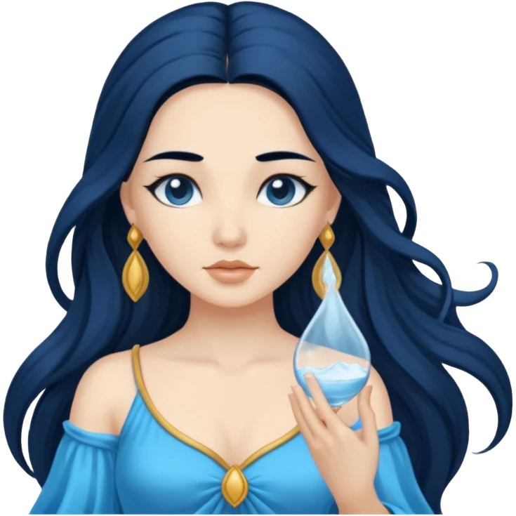 Salacia, Salt Water Goddess from Rome Mythology with long black hair, blue outfit emoji