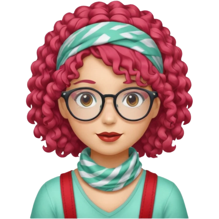 girl with curly  peppermint hair and bandana and glassess emoji