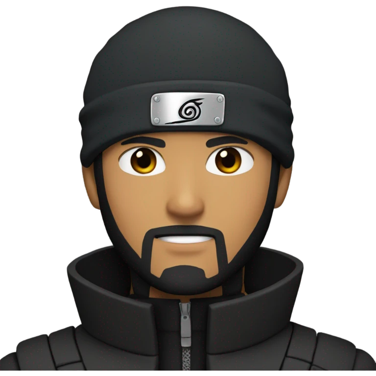 Naruto With Black hair and Black beard , Black Ninja jacket emoji