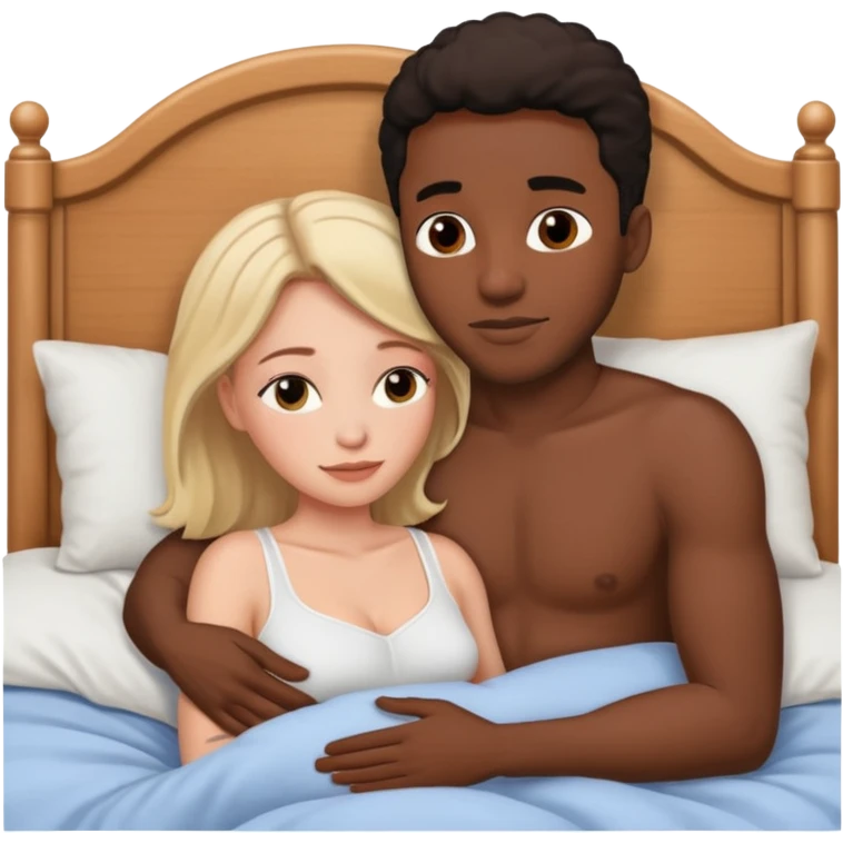 black male white female in bed having sex emoji