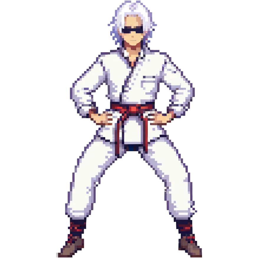Gojo Satoru from Jujutsu Kaisen, pixel art style, white hair, blindfold, cool stance emoji