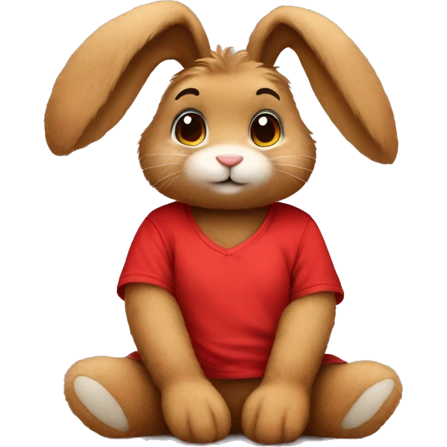 Cute feminine Fluffy brown rabbit teddy wearing red tshirt sitting emoji
