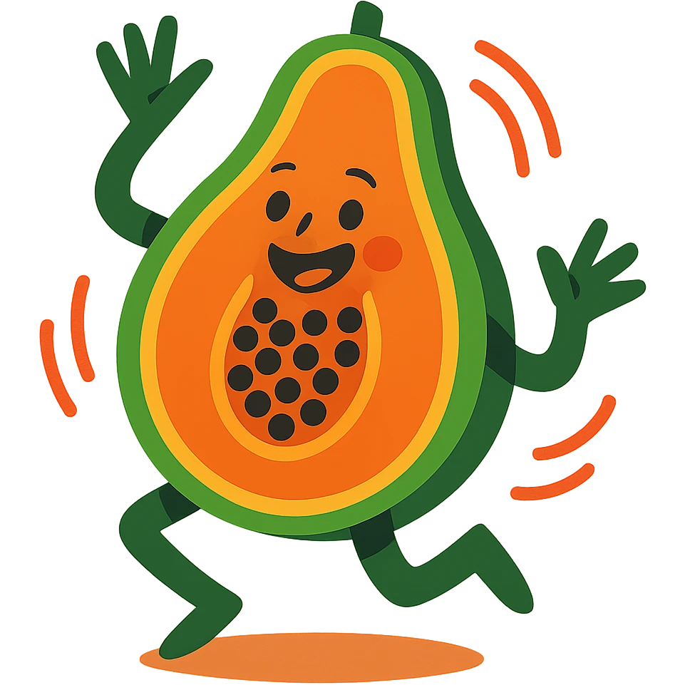 animated papaya dancing, exaggerated movement, cheerful and dynamic emoji