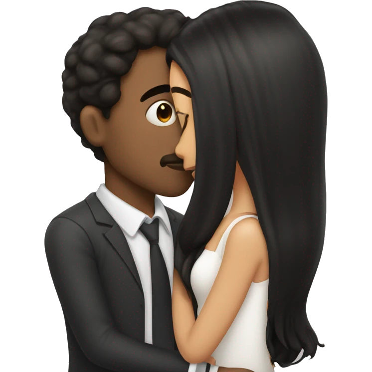 kissing lovers, man witt brown hair, girl wirh long black hair emoji