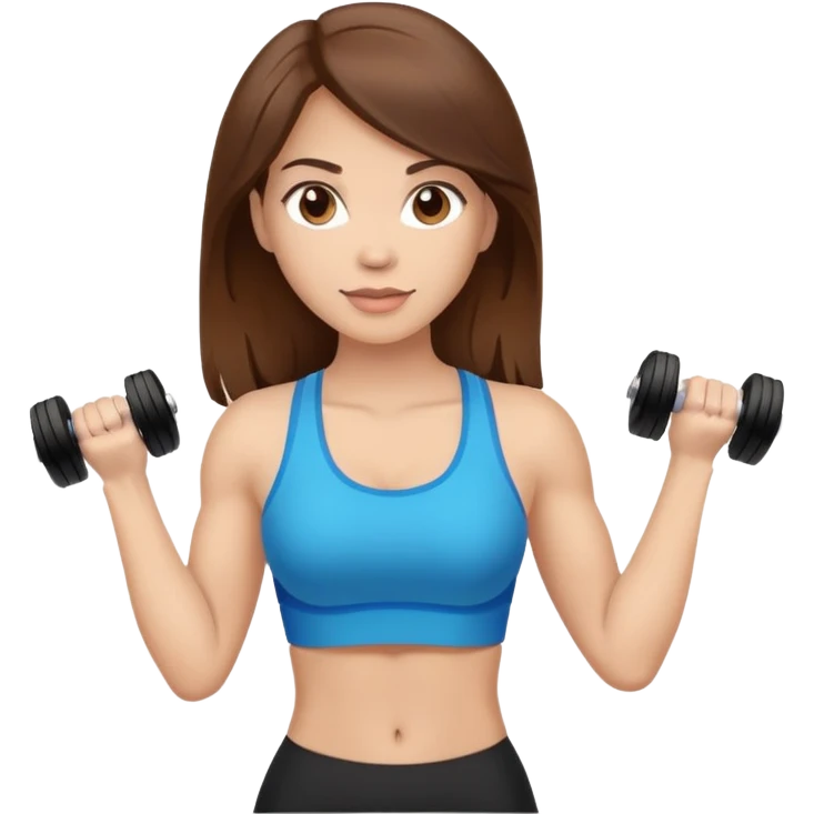 mulher morena clara com cabelos castanhos, segurando dois halteres nas mãos emoji