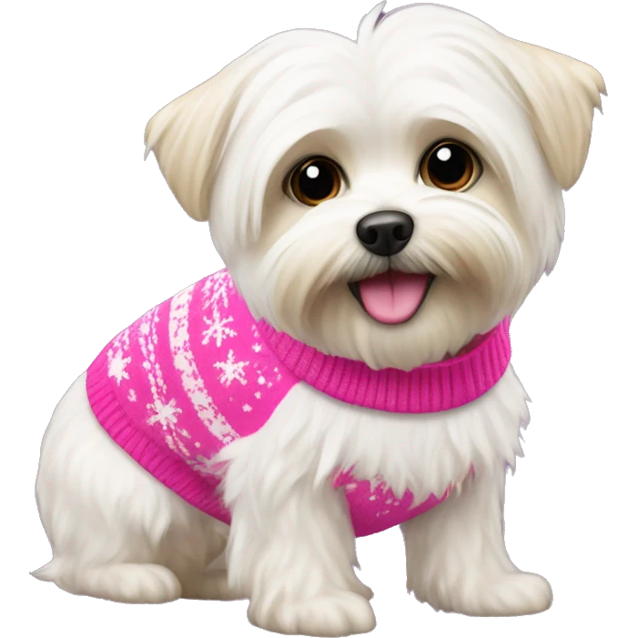 white morkie dog with pink christmas sweater emoji