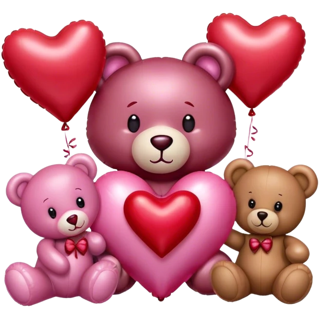 maroon love letter, three metallic pink heart-shaped balloons and red kisses and love teddy bear emoji