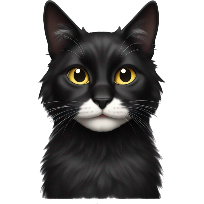 black cat domestic long-haired with half white mouth emoji