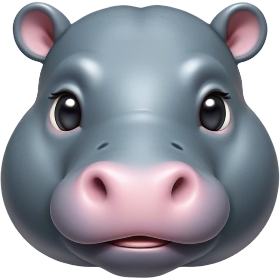 Cinematic Cute Hippo Portrait Emoji, Head tilted playfully and inquisitively, featuring a glossy slate-gray hide with a gentle sheen and round, sparkling eyes filled with curious charm, Simplified yet irresistibly adorable features, highly detailed, glowing with a warm, friendly glow, high shine, affectionate and serene, stylized with a touch of aquatic whimsy, bright and endearing, soft glowing outline, capturing the essence of a mischievous yet loving hippo, so playful it feels like it could splash out of the screen and into your arms! emoji