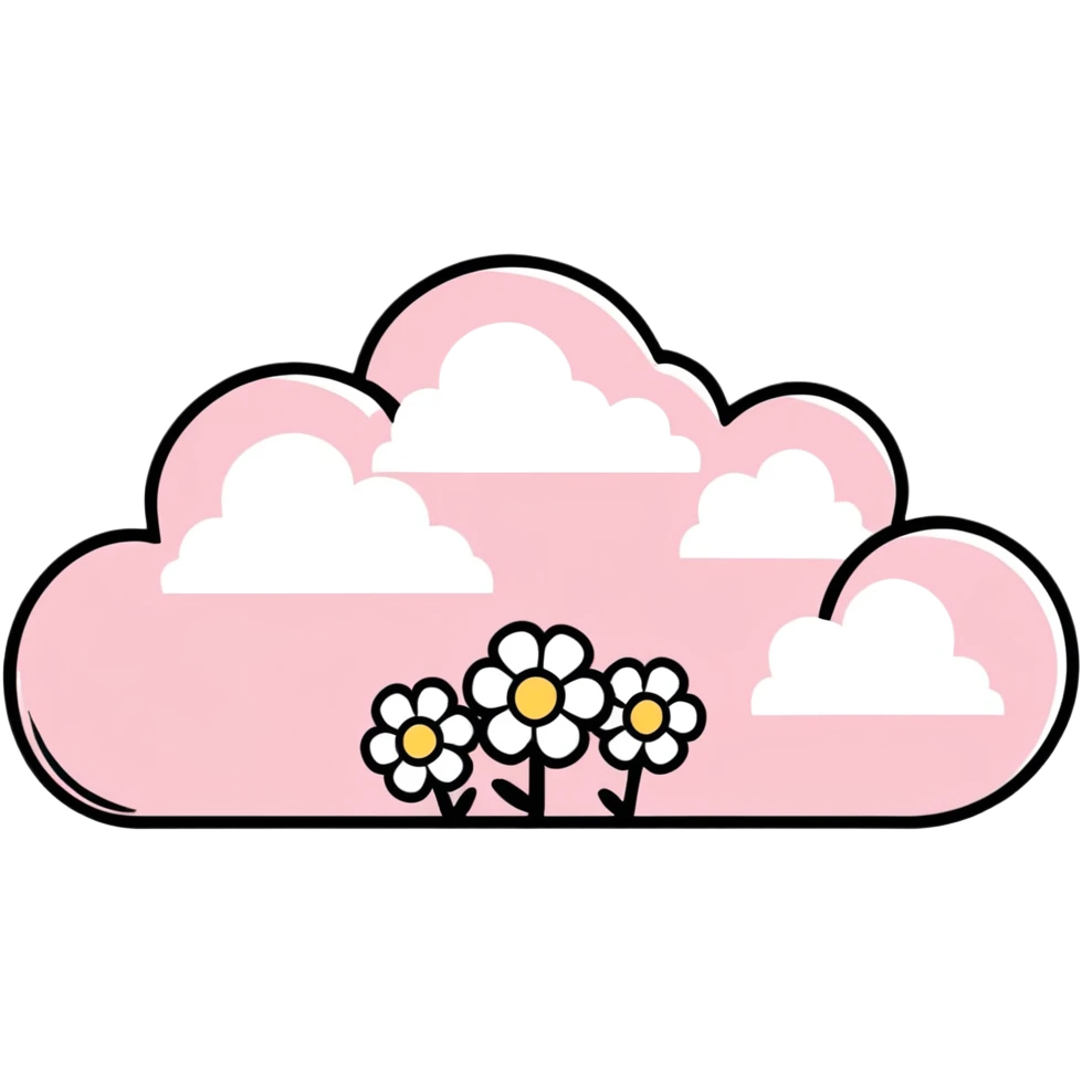 A cute cloud shape formed by pink and white flowers emoji