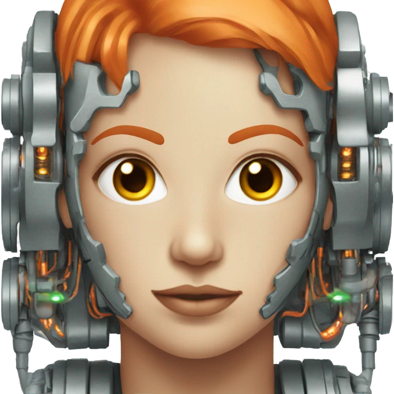 Head of female cyborg with orange hair and circuits emoji
