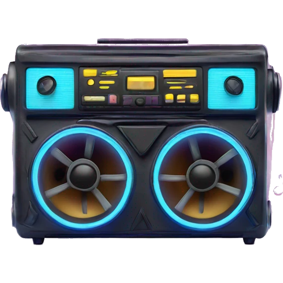 colorful boom box with musical notes in neon color emoji