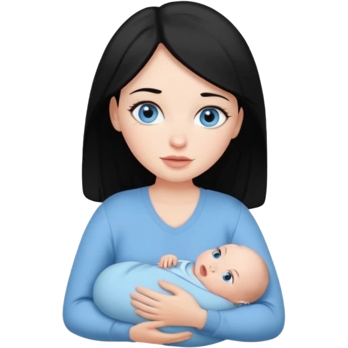 mom holding newborn baby girl with blue eyes white skin and black hair and white skin newborn girl bab white skin black hair emoji