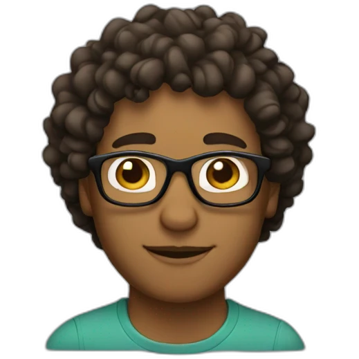 brown man with curly hair and glasses emoji