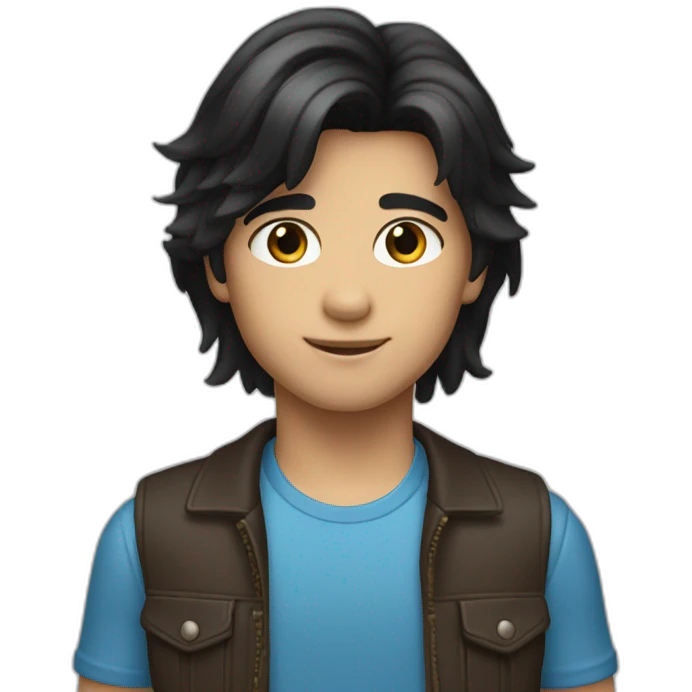 zoomer boy with mullet brown skin black hair blue eyes emoji