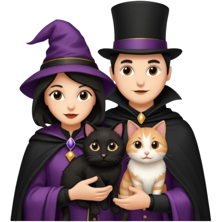 magician couple and their pet cat emoji
