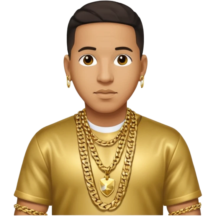 Daddy Yankee with dark brown hair, gold outfit l emoji