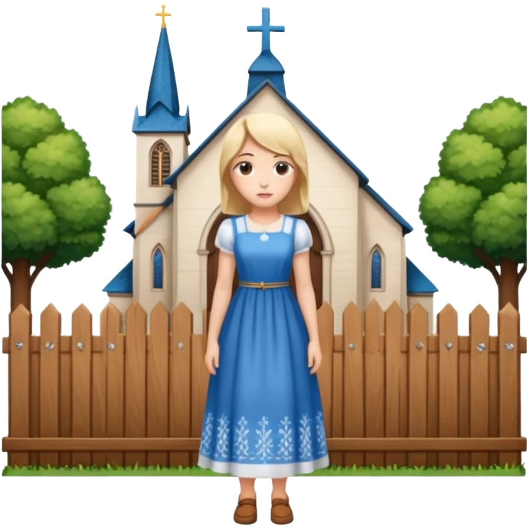 woman and a church, both surrounded by a fence emoji