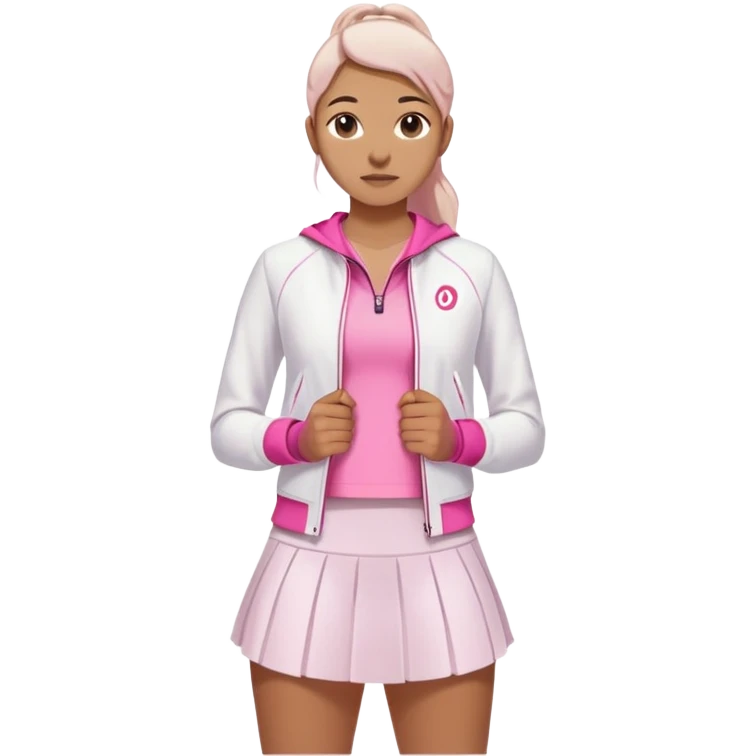 Lululemon pink shirt and short white jacket and white skirt  emoji