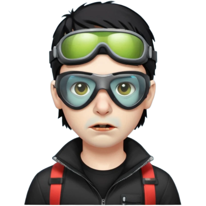 Zombie Emoji AppleIOS Style, lowfade Black Hair, Ski Goggles on right slide of The Head, and Black T-shirt emoji